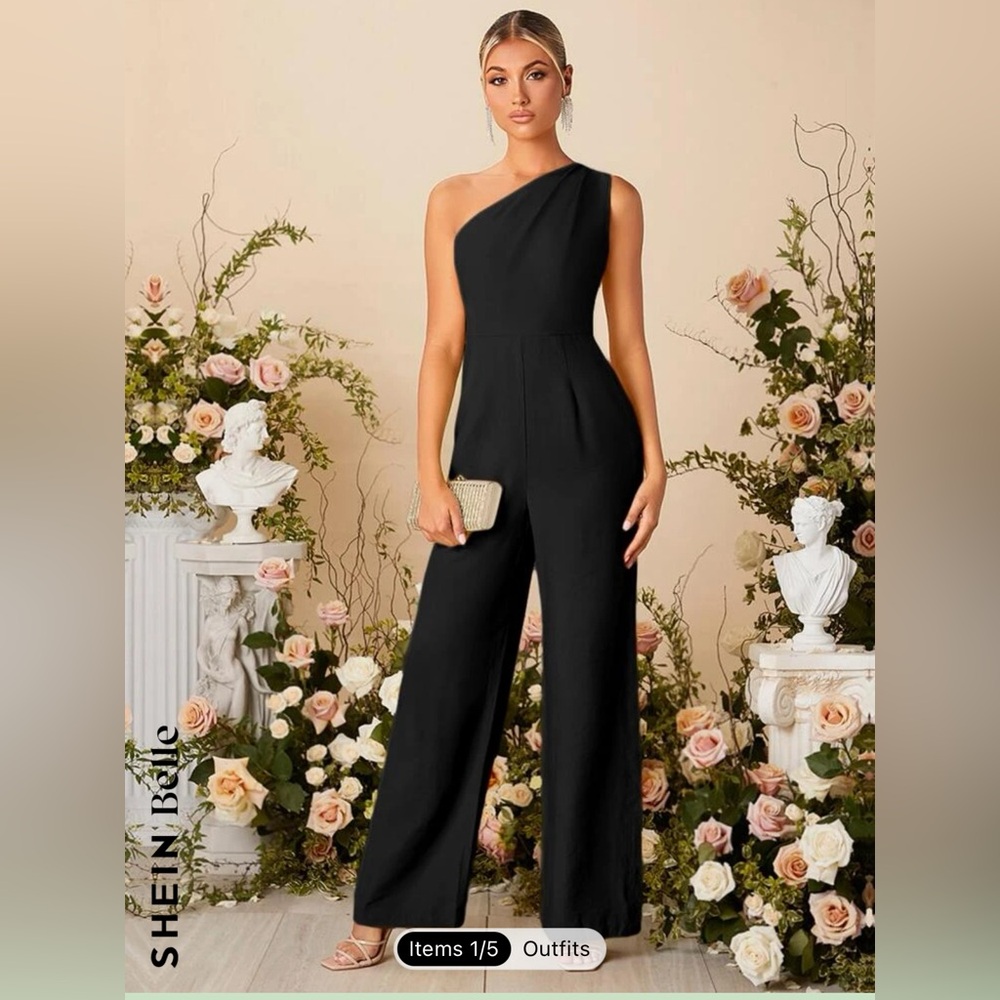 One shoulder wide leg jumpsuit